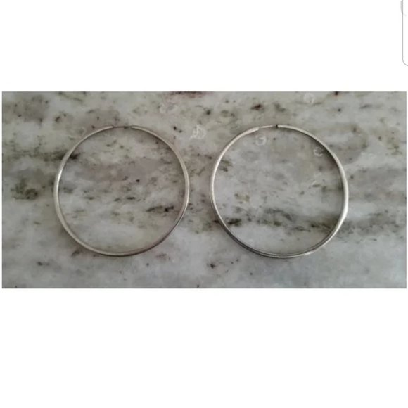 RARE MARKED DESIGNER MAYORS BIRK'S ITALY 925 STERLING XLARGE HOOP ROUND EARRINGS - Picture 9 of 9